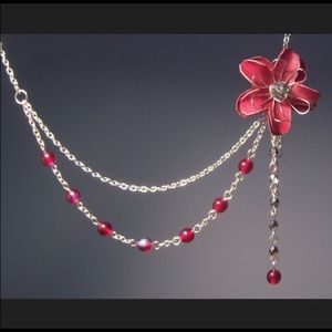Handmade Red Asymmetric Flower in Chains Necklace